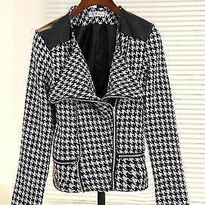 New houndstooth asymmetrical 2 way zipper jacket.
